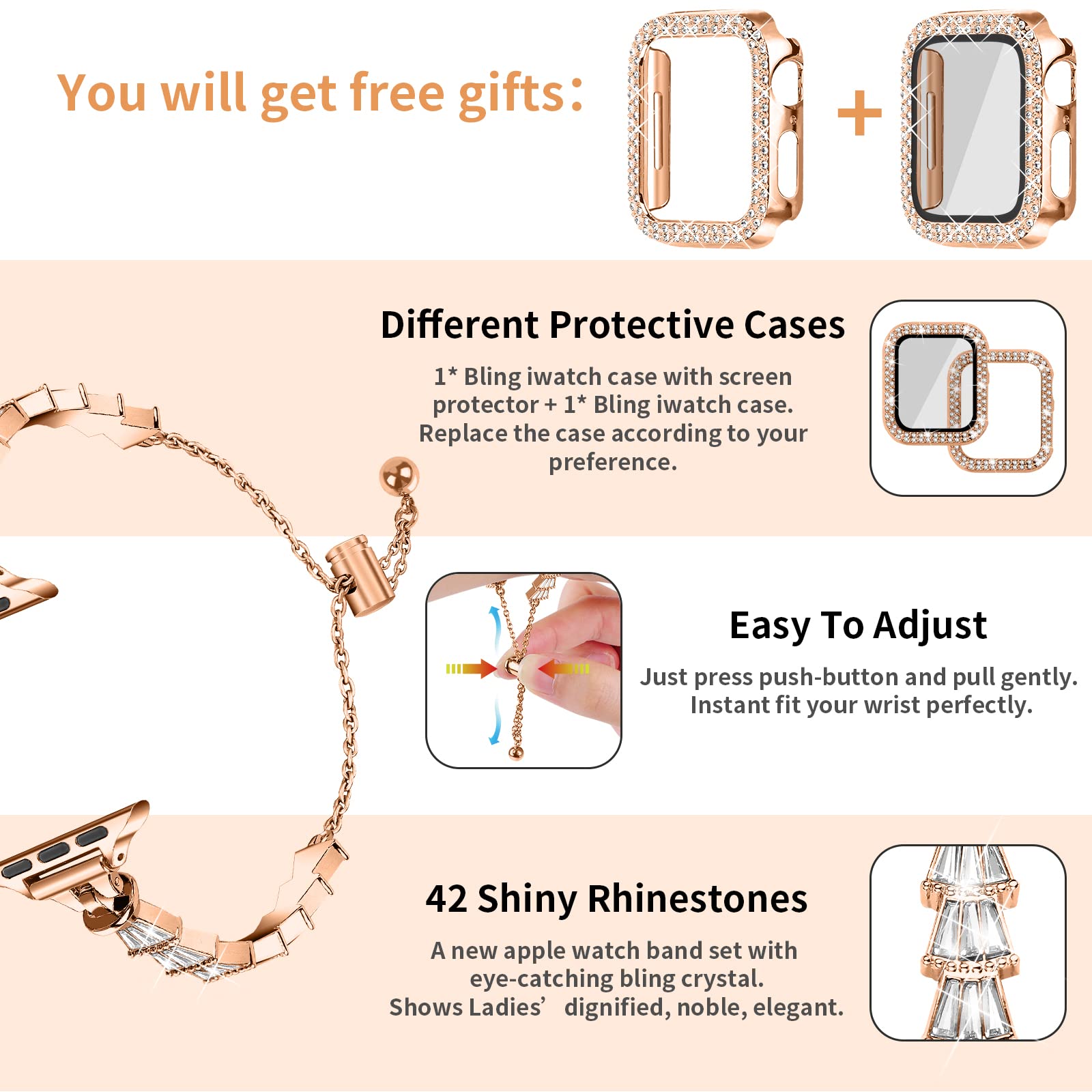 Woman Shell Stone Watch Band with Case Woman Shell Stone Watch Band with Case