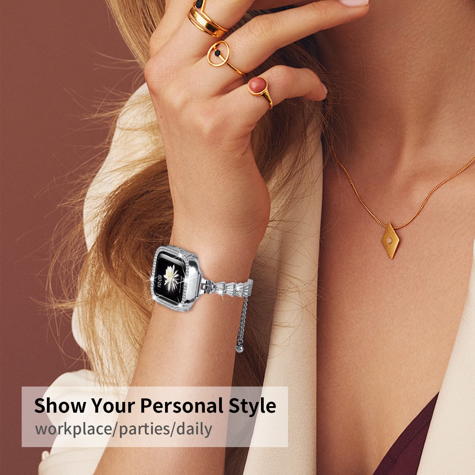 Woman Shell Stone Watch Band with Case Woman Shell Stone Watch Band with Case