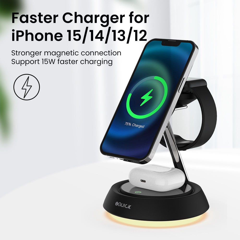 iQuick Twig 2 Multi Functions  3 IN 1 Wireless Charger With LED Ambient Light