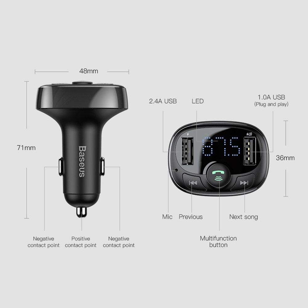 Baseus T Typed S-09A Bluetooth MP3 Car Charger